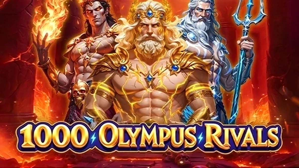 Captura de tela do jogo 1000 Olympus Rivals, mostrando os deuses gregos e o cenário do Olimpo.